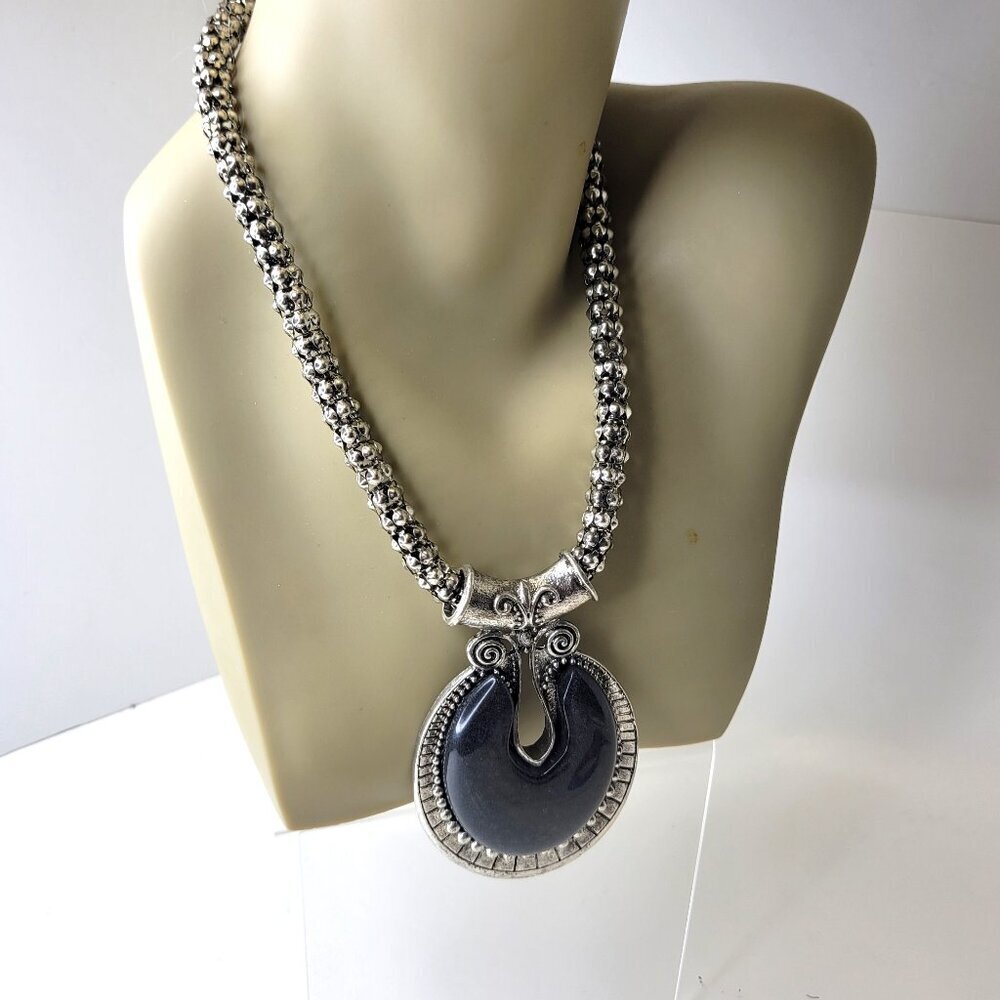 Large Black Enamel Pendant Necklace